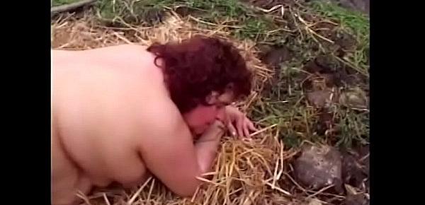  Huge boobs red head chick gets cum after hot fuck outdoors by man in the pig mask